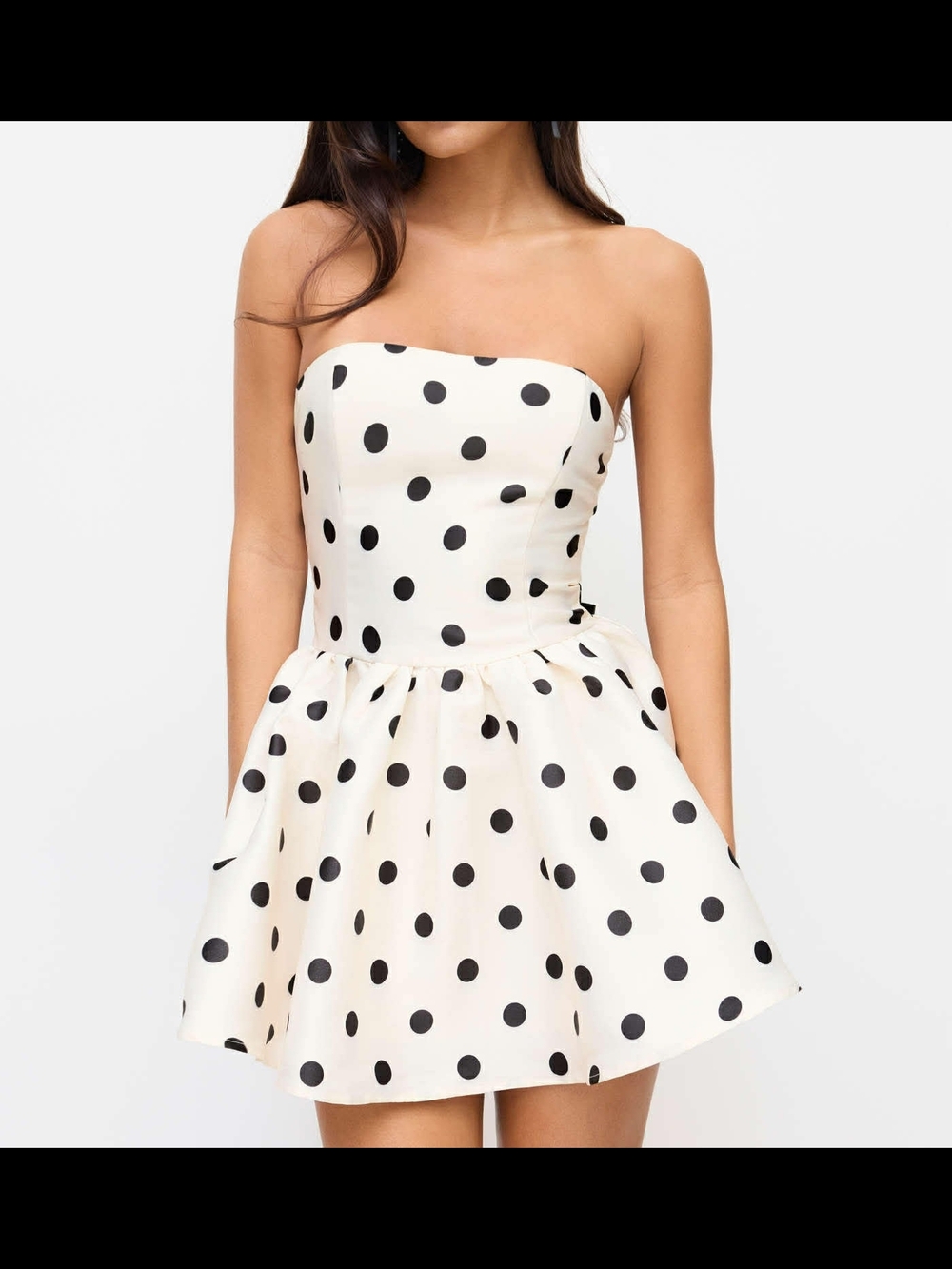 CIDER  Strapless Polka Dot Fit-and-Flare Dress in Cream and Black Size XL